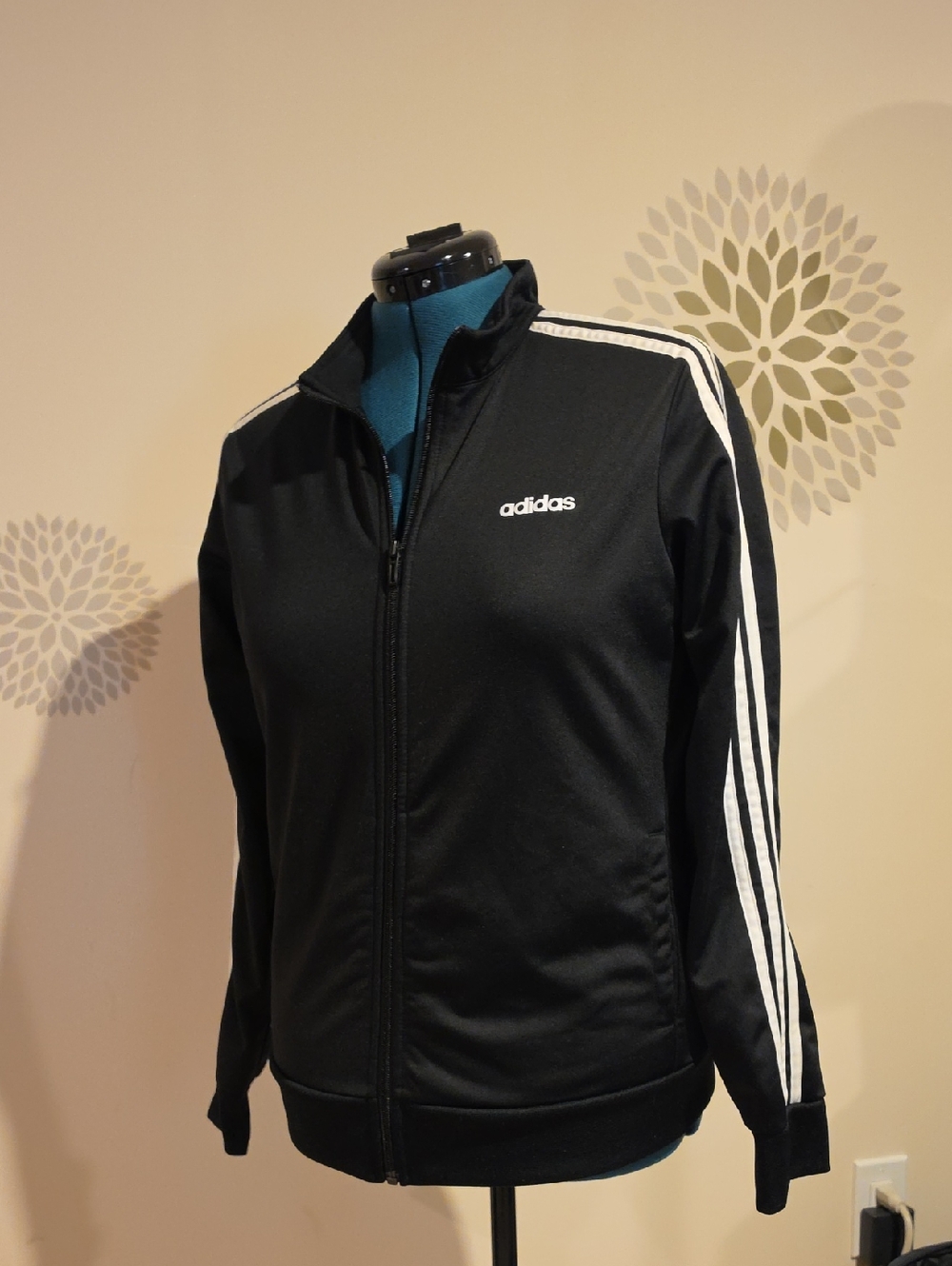 adidas Black Track Jacket with White Three-Stripe Detailing